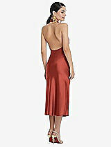 Rear View Thumbnail - Amber Sunset Scarf Tie Stand Collar Midi Bias Dress with Front Slit