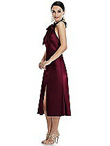 Side View Thumbnail - Cabernet Scarf Tie Stand Collar Midi Bias Dress with Front Slit