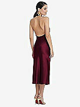 Rear View Thumbnail - Cabernet Scarf Tie Stand Collar Midi Bias Dress with Front Slit