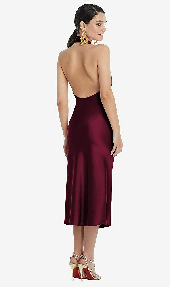 Back View - Cabernet Scarf Tie Stand Collar Midi Bias Dress with Front Slit