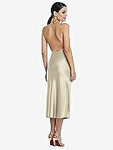 Rear View Thumbnail - Champagne Scarf Tie Stand Collar Midi Bias Dress with Front Slit