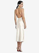 Rear View Thumbnail - Ivory Scarf Tie Stand Collar Midi Bias Dress with Front Slit
