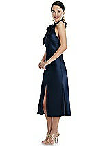 Side View Thumbnail - Midnight Navy Scarf Tie Stand Collar Midi Bias Dress with Front Slit