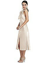Side View Thumbnail - Oat Scarf Tie Stand Collar Midi Bias Dress with Front Slit