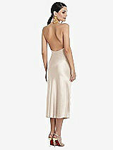 Rear View Thumbnail - Oat Scarf Tie Stand Collar Midi Bias Dress with Front Slit