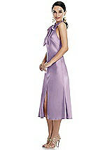 Side View Thumbnail - Pale Purple Scarf Tie Stand Collar Midi Bias Dress with Front Slit