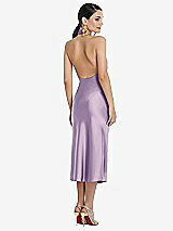 Rear View Thumbnail - Pale Purple Scarf Tie Stand Collar Midi Bias Dress with Front Slit