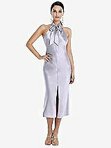Front View Thumbnail - Silver Dove Scarf Tie Stand Collar Midi Bias Dress with Front Slit