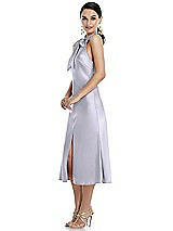Side View Thumbnail - Silver Dove Scarf Tie Stand Collar Midi Bias Dress with Front Slit