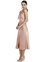Side View Thumbnail - Toasted Sugar Scarf Tie Stand Collar Midi Bias Dress with Front Slit
