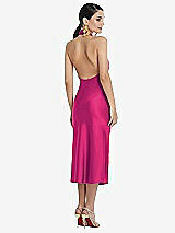 Rear View Thumbnail - Think Pink Scarf Tie Stand Collar Midi Bias Dress with Front Slit
