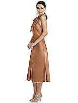 Side View Thumbnail - Toffee Scarf Tie Stand Collar Midi Bias Dress with Front Slit
