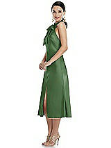 Side View Thumbnail - Vineyard Green Scarf Tie Stand Collar Midi Bias Dress with Front Slit