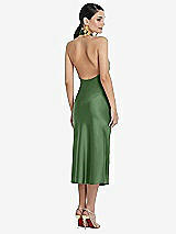 Rear View Thumbnail - Vineyard Green Scarf Tie Stand Collar Midi Bias Dress with Front Slit