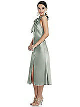 Side View Thumbnail - Willow Green Scarf Tie Stand Collar Midi Bias Dress with Front Slit
