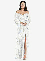 Side View Thumbnail - Bleu Garden Off-the-Shoulder Puff Sleeve Maxi Dress with Front Slit