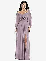 Alt View 1 Thumbnail - Lilac Dusk Off-the-Shoulder Puff Sleeve Maxi Dress with Front Slit