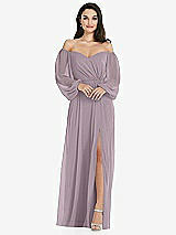 Side View Thumbnail - Lilac Dusk Off-the-Shoulder Puff Sleeve Maxi Dress with Front Slit
