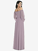 Rear View Thumbnail - Lilac Dusk Off-the-Shoulder Puff Sleeve Maxi Dress with Front Slit