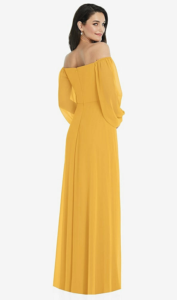 Back View - NYC Yellow Off-the-Shoulder Puff Sleeve Maxi Dress with Front Slit