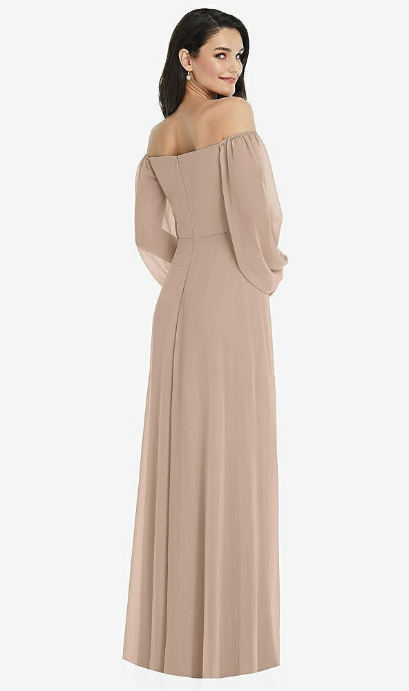 Back View - Topaz Off-the-Shoulder Puff Sleeve Maxi Dress with Front Slit