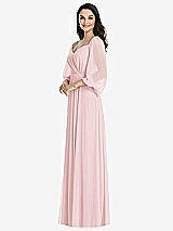 Front View Thumbnail - Ballet Pink Off-the-Shoulder Puff Sleeve Maxi Dress with Front Slit