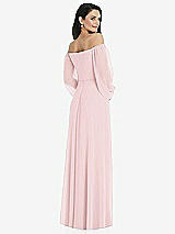 Rear View Thumbnail - Ballet Pink Off-the-Shoulder Puff Sleeve Maxi Dress with Front Slit