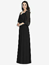 Front View Thumbnail - Black Off-the-Shoulder Puff Sleeve Maxi Dress with Front Slit