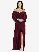 Side View Thumbnail - Cabernet Off-the-Shoulder Puff Sleeve Maxi Dress with Front Slit