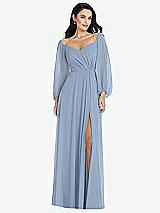 Alt View 1 Thumbnail - Cloudy Off-the-Shoulder Puff Sleeve Maxi Dress with Front Slit