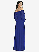 Rear View Thumbnail - Cobalt Blue Off-the-Shoulder Puff Sleeve Maxi Dress with Front Slit