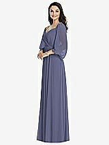 Front View Thumbnail - French Blue Off-the-Shoulder Puff Sleeve Maxi Dress with Front Slit