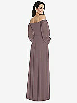 Rear View Thumbnail - French Truffle Off-the-Shoulder Puff Sleeve Maxi Dress with Front Slit