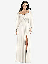 Alt View 1 Thumbnail - Ivory Off-the-Shoulder Puff Sleeve Maxi Dress with Front Slit
