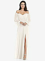 Side View Thumbnail - Ivory Off-the-Shoulder Puff Sleeve Maxi Dress with Front Slit