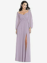 Alt View 1 Thumbnail - Lilac Haze Off-the-Shoulder Puff Sleeve Maxi Dress with Front Slit