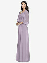 Front View Thumbnail - Lilac Haze Off-the-Shoulder Puff Sleeve Maxi Dress with Front Slit