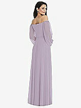Rear View Thumbnail - Lilac Haze Off-the-Shoulder Puff Sleeve Maxi Dress with Front Slit
