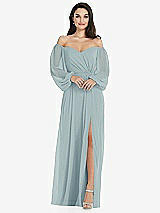 Side View Thumbnail - Morning Sky Off-the-Shoulder Puff Sleeve Maxi Dress with Front Slit