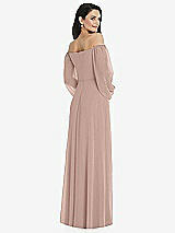 Rear View Thumbnail - Neu Nude Off-the-Shoulder Puff Sleeve Maxi Dress with Front Slit