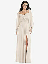 Alt View 1 Thumbnail - Oat Off-the-Shoulder Puff Sleeve Maxi Dress with Front Slit