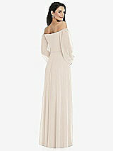 Rear View Thumbnail - Oat Off-the-Shoulder Puff Sleeve Maxi Dress with Front Slit