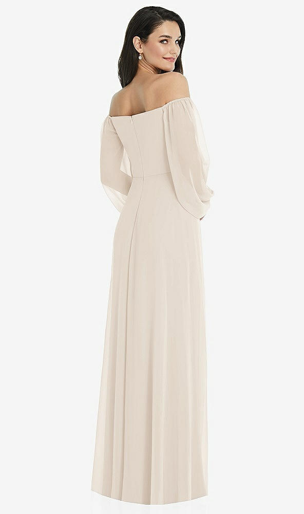 Back View - Oat Off-the-Shoulder Puff Sleeve Maxi Dress with Front Slit
