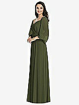 Front View Thumbnail - Olive Green Off-the-Shoulder Puff Sleeve Maxi Dress with Front Slit