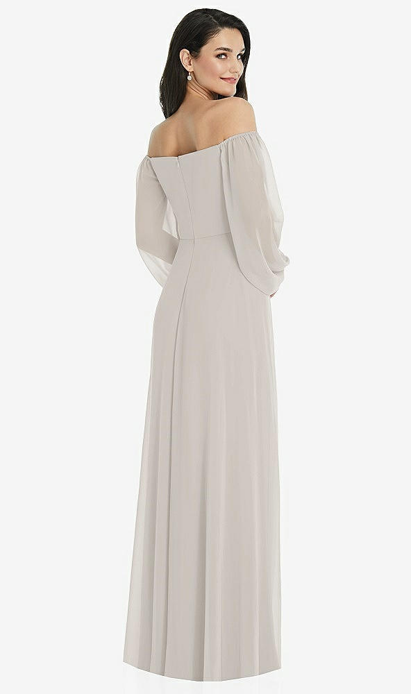 Back View - Oyster Off-the-Shoulder Puff Sleeve Maxi Dress with Front Slit