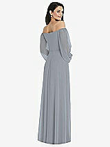 Rear View Thumbnail - Platinum Off-the-Shoulder Puff Sleeve Maxi Dress with Front Slit