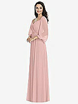 Front View Thumbnail - Rose - PANTONE Rose Quartz Off-the-Shoulder Puff Sleeve Maxi Dress with Front Slit