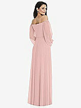 Rear View Thumbnail - Rose - PANTONE Rose Quartz Off-the-Shoulder Puff Sleeve Maxi Dress with Front Slit