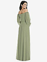 Rear View Thumbnail - Sage Off-the-Shoulder Puff Sleeve Maxi Dress with Front Slit