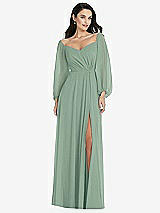 Alt View 1 Thumbnail - Seagrass Off-the-Shoulder Puff Sleeve Maxi Dress with Front Slit